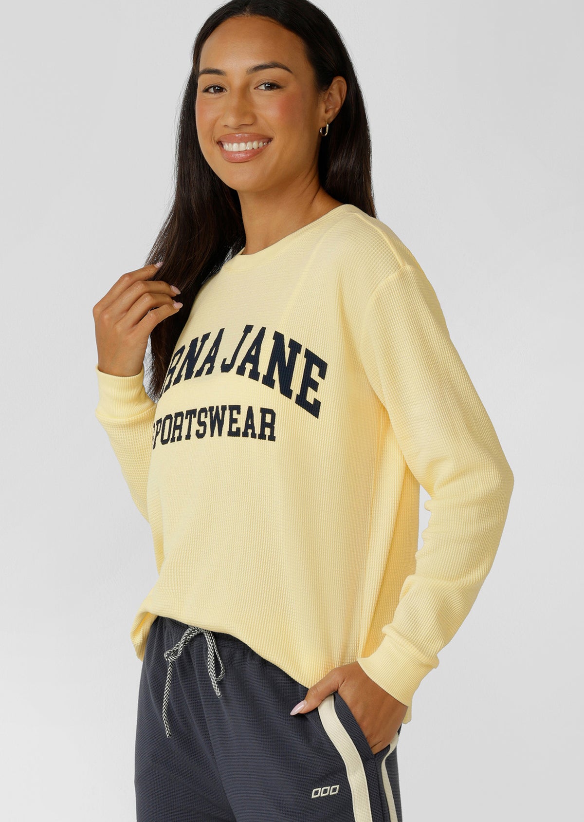 Lorna Jane Weekender Waffle Long Sleeve T-Shirt - Lemon Cream