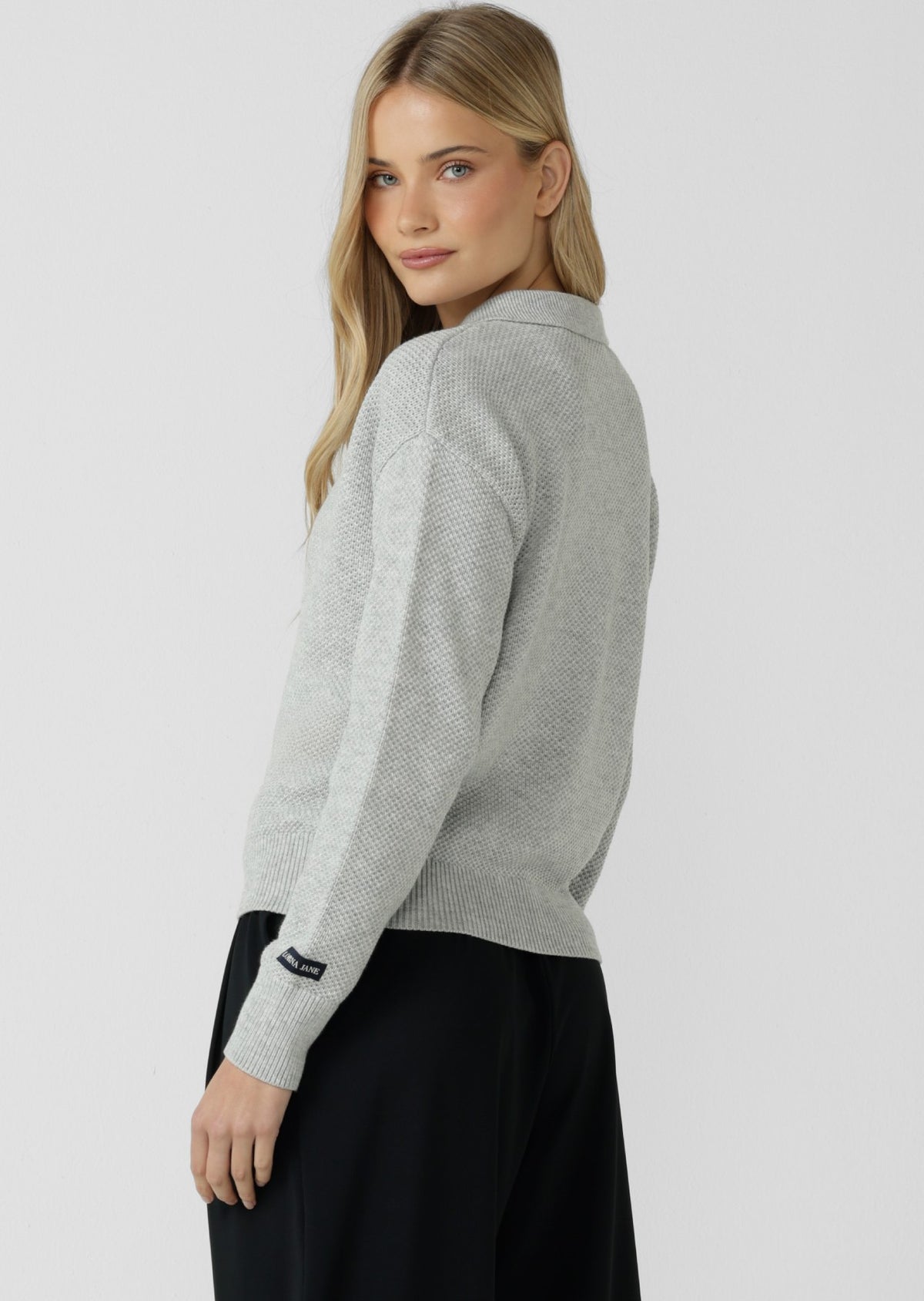 Lorna Jane Feeling Fine Knit Polo Top - Grey Marl