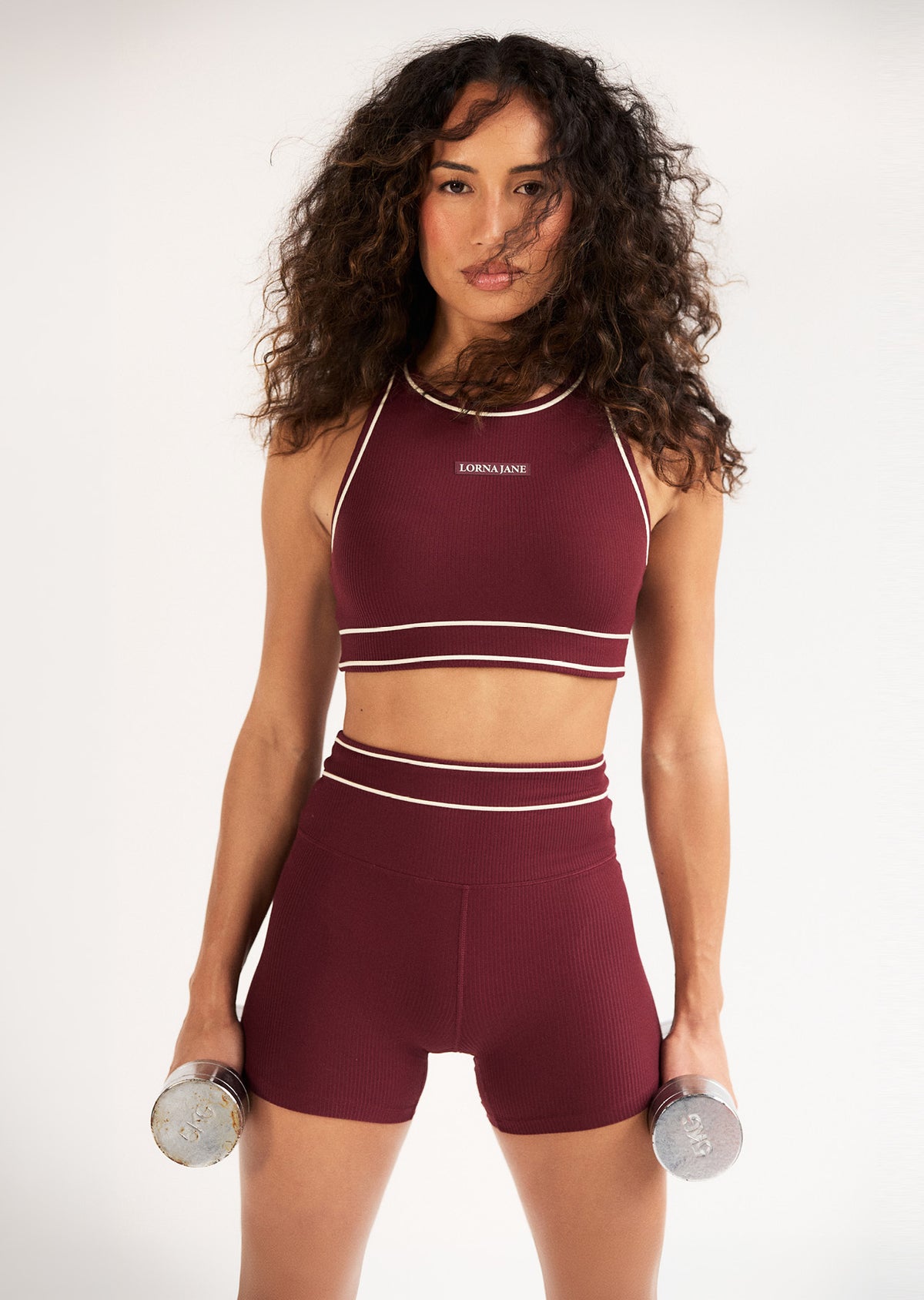 Lorna Jane All Star Luxe Rib 12cm Bike Shorts - Plum Red