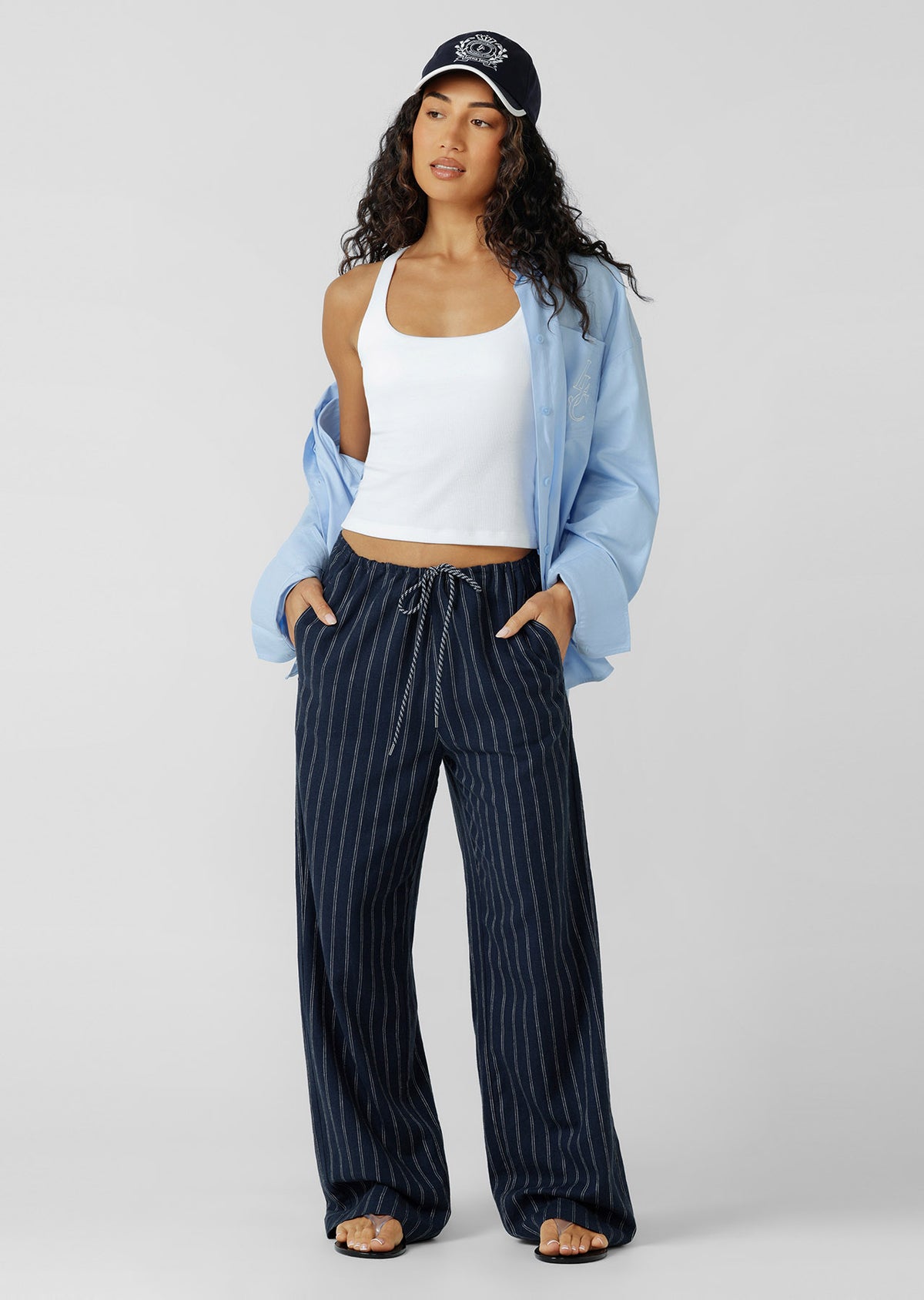 Lorna Jane Effortless Coastline Pants - Platinum Navy Pinstripe