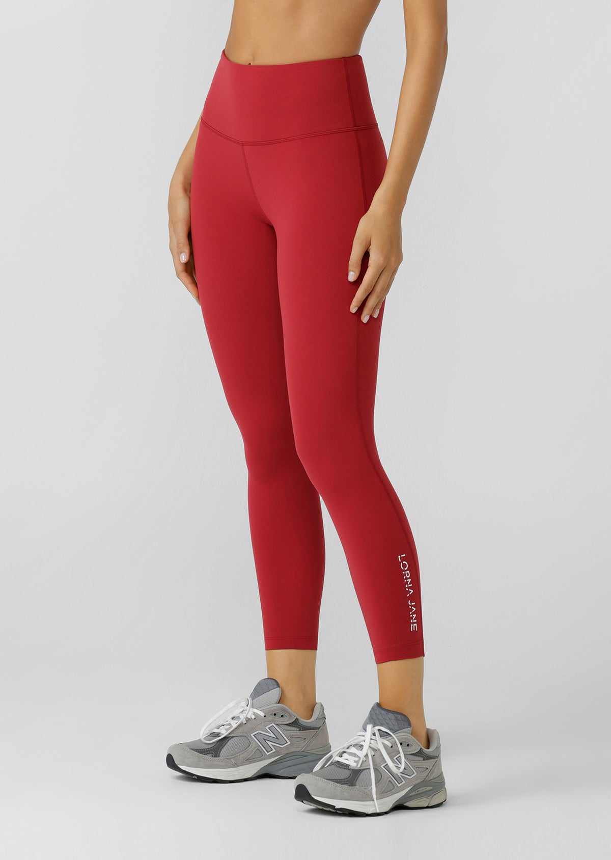 Lorna Jane Lotus No Chafe Phone Pocket Ankle Biter Leggings - Dark Red